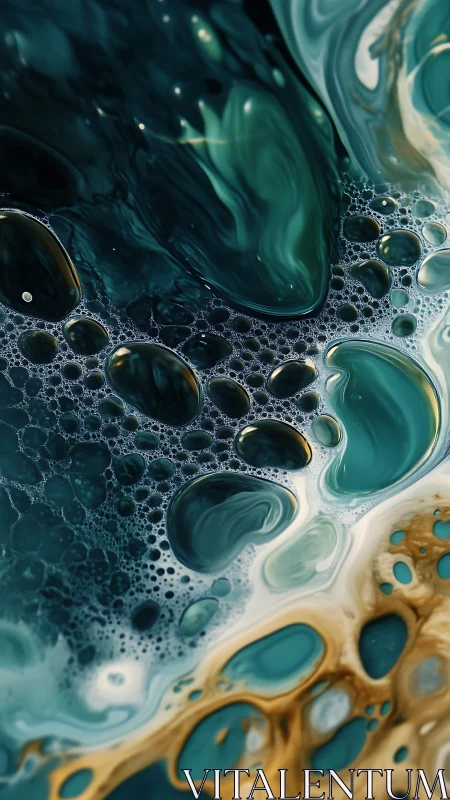 Tidal Alchemy of Teal Bubbles and Liquid Gold Fields.