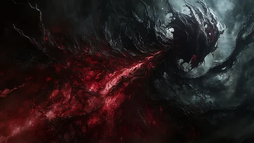 Storm of shadow and blood surges through a void sky