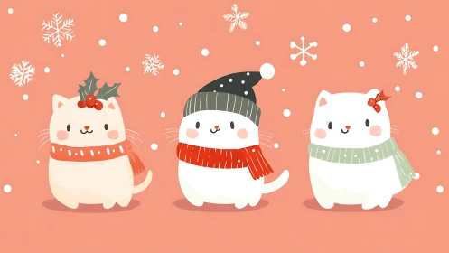 Three Winter Felines: Festive Anthropomorphic Cats With Holiday Accessories