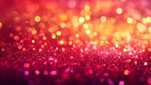 Vibrant red and gold glitter bokeh background in abstract style.