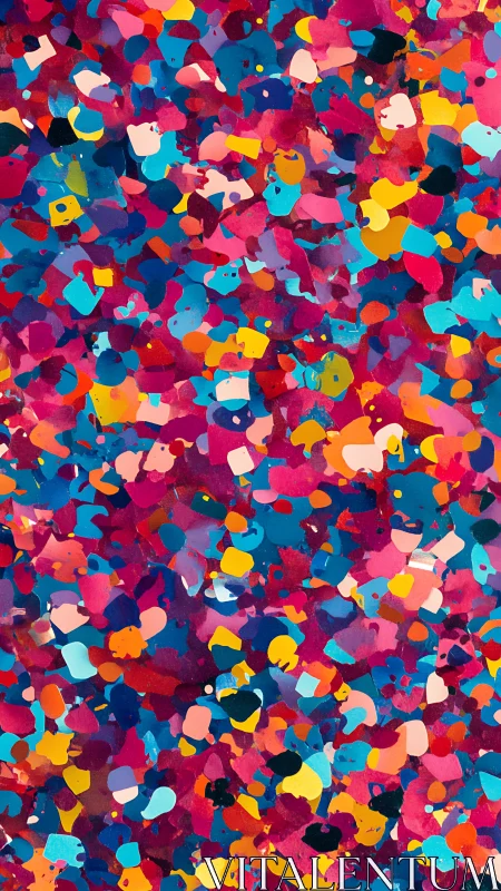 Dense multicolor abstract field shows overlapping paint fragments