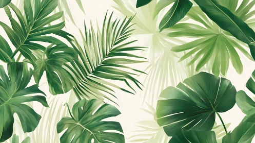 Lush tropical palm leaves overlap softly on a calm cream field