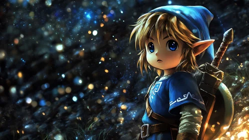 Anime fantasy hero portrait with luminous bokeh field lighting.