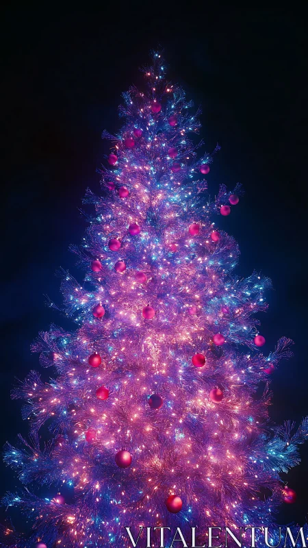 Neon starlit Christmas tree glowing in galactic shimmer.
