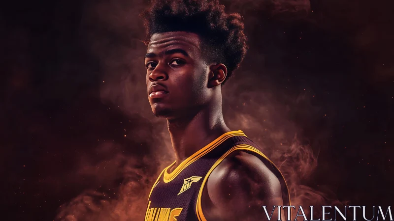 Cinematic portrait of basketball player in smoky backlit atmosphere