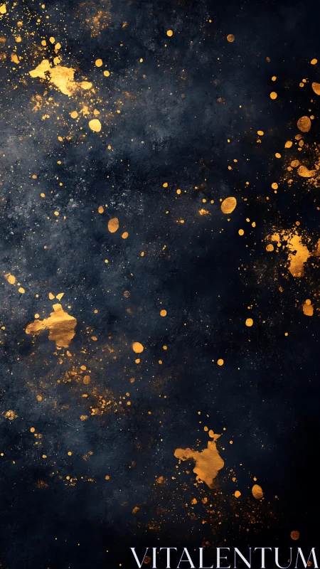Dark navy background with scattered gold paint splatters.