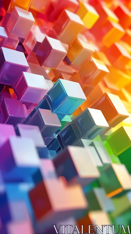 Vibrant 3D cubes rise in a luminous geometric color cascade