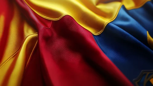 Satin waves of bold tricolor fabric in warm close view.