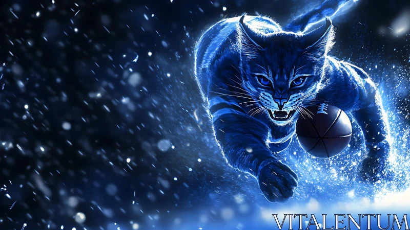 Wild blue cat charges forward with fierce game day energy