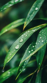 Gentle rain on green leaves in a quiet garden pause.