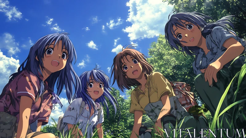 Friends sharing summer laughter under a bright blue sky.