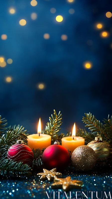 Candlelit baubles whispering winter wishes in sapphire night.