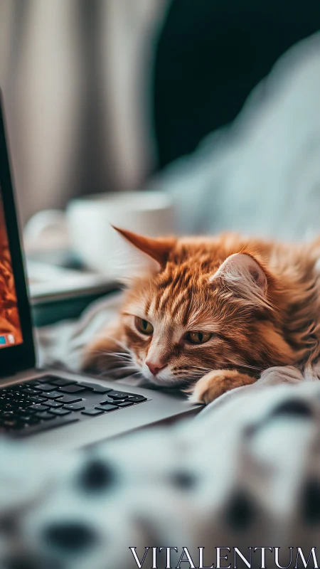 Ginger Cat at Work: Laptop Companion.