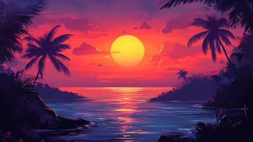 Chromatic tropical seascape at solar-lowered horizon alignment.