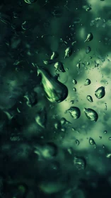 Emerald water droplets float through deep abstract haze.