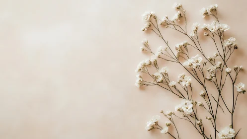 Delicate White Flowers Against Soft Beige.