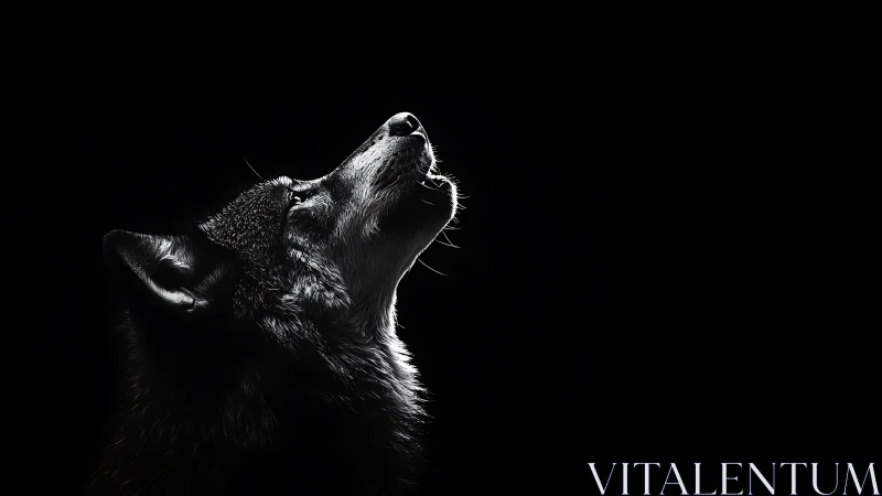 Quiet moonlit wolf gazes upward in soft silver light