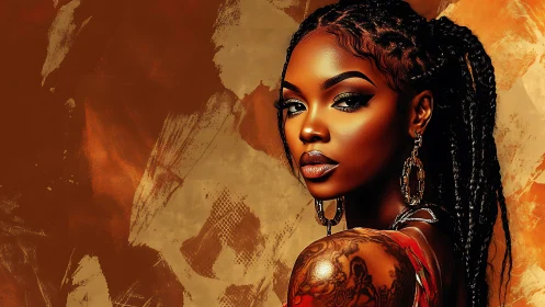 Woman with braids and tattoos looks back over her shoulder