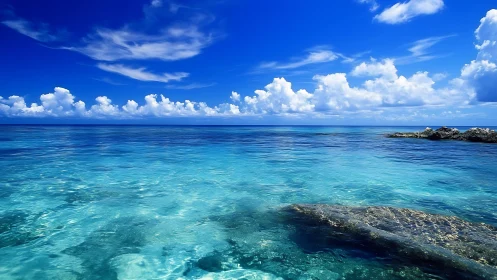 Clear tropical sea meets vivid sky under bright daylight