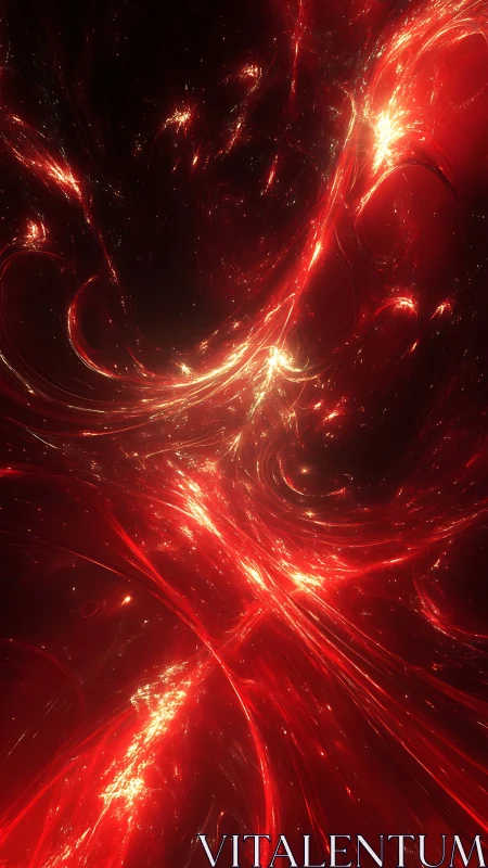 Crimson plasma streams twist through deep cosmic void.