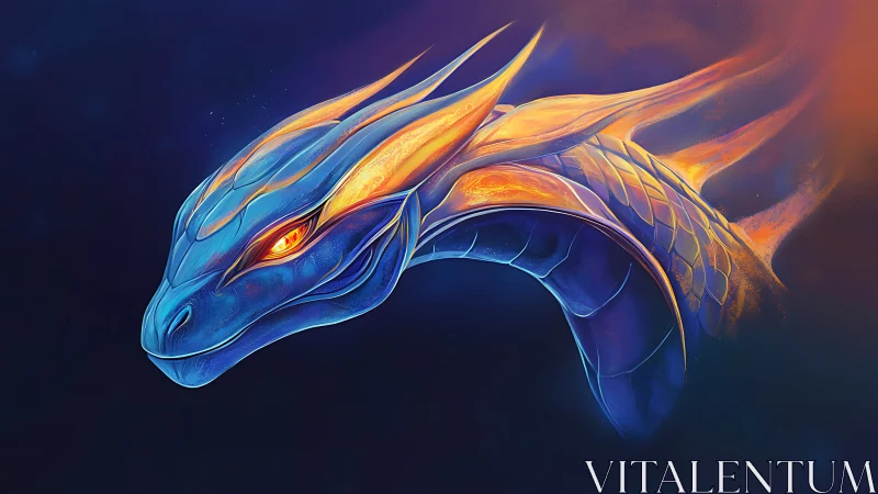 Blue and orange dragon head rendered in digital profile.
