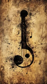 Grunge music note silhouette on distressed vintage background.