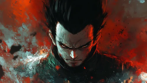 Storm-eyed antihero rises through crimson ignition and rage.