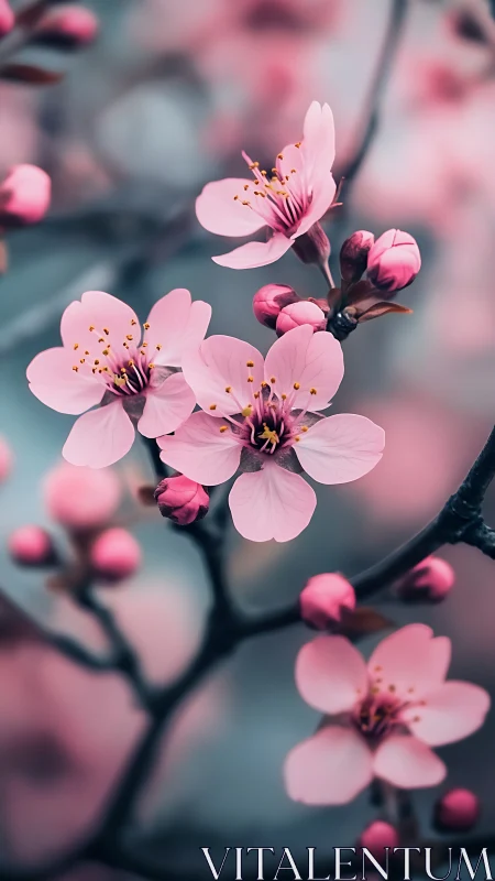 Cherry Blossoms Caught in Dreamy Bloom, Bursting with Spring's Delicate Passion