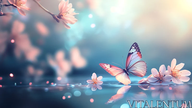 Twilight blossom lagoon with storybook butterfly hush.