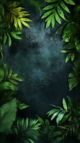Tropical foliage border encloses textured dark background