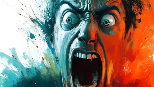 Expressionistic portrait with contrasting color split face.