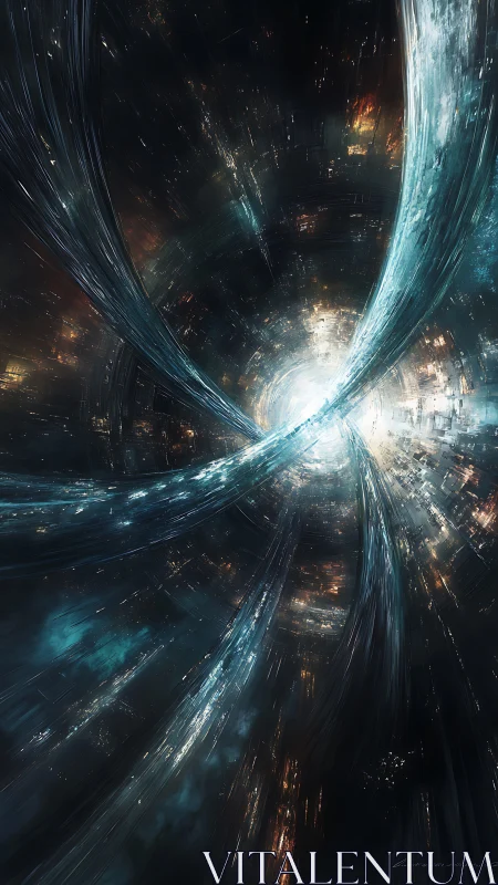 Interstellar energy vortex with luminous cosmic streams.