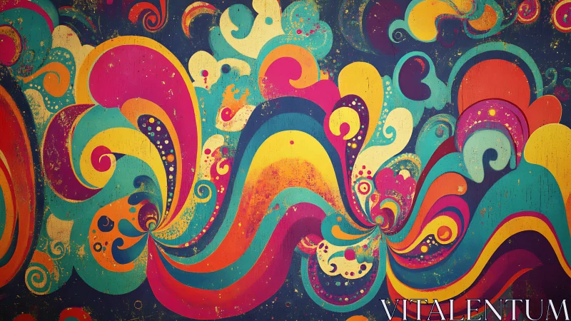 Psychedelic swirl composition shows layered curved color bands