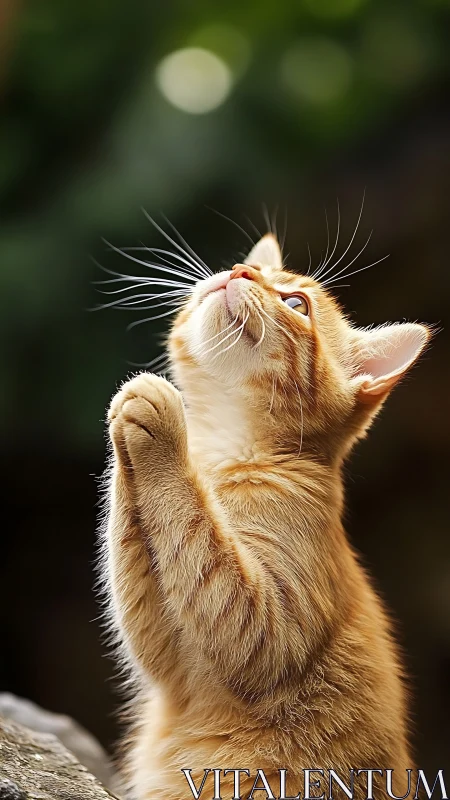Orange Cat Gazing Upward with Whiskers Sharp.
