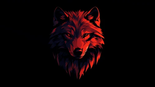Vector wolf portrait in red-black minimalist digital painting.