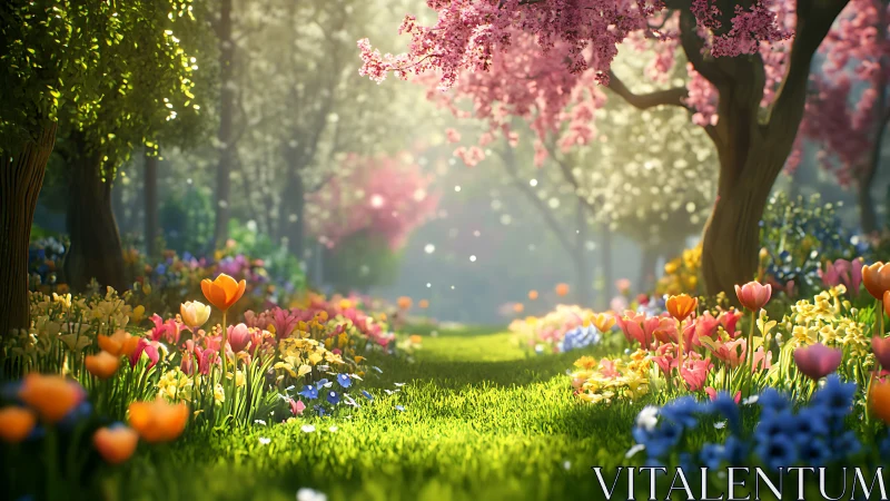 Radiant Garden Symphony: Where Spring Blooms Dance in Golden Light