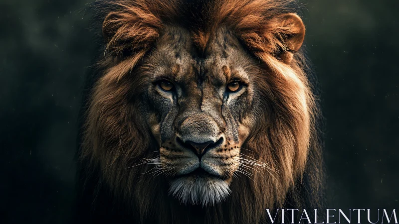 Majestic lion portrait with dramatic chiaroscuro lighting focus.