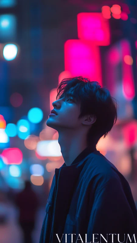 Side-profile neon portrait isolates subject in shallow depth