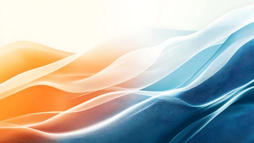 Flowing orange and blue digital waves create airy motion.