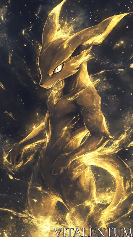 Luminous Anthro Creature in Dynamic Golden Digital Painting.