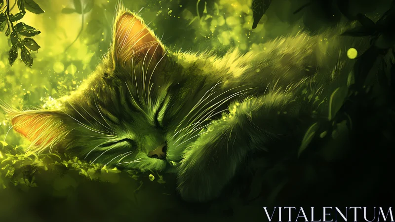 Luminescent Cat Resting in Golden Foliage.