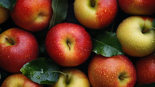 High-resolution macro study of dew-covered red and yellow apples