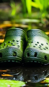 Macro study of wet green clogs with perforated EVA texture