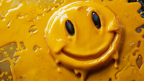 Viscous yellow smile glyph under directional macro lighting.