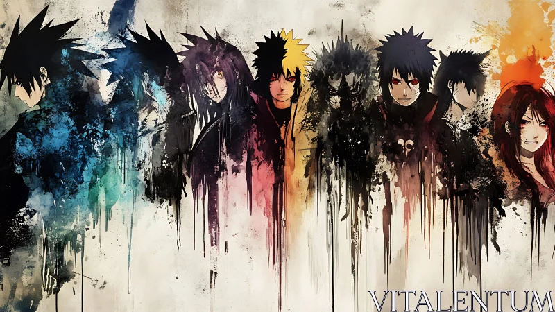 Dripping chakra echoes of rival souls on watercolor smoke.