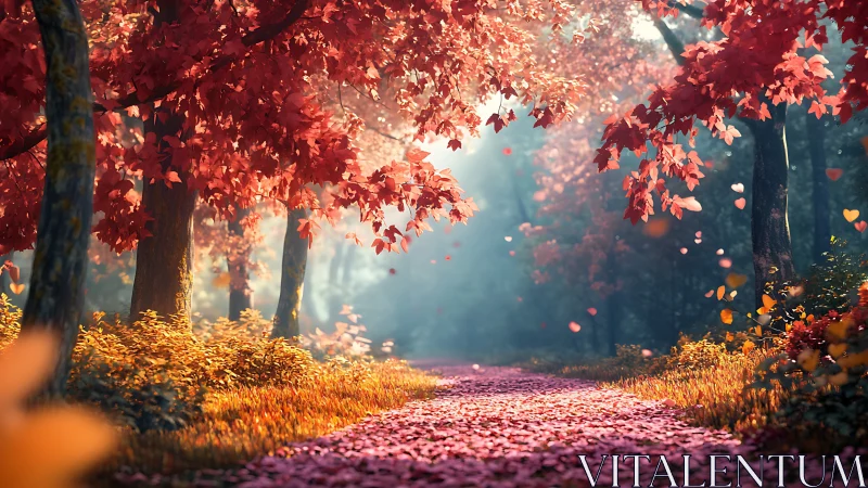 Autumn Forest Canopy: Golden Leaves and Mystical Light Path