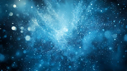 Blue abstract light burst with glowing dust particles.