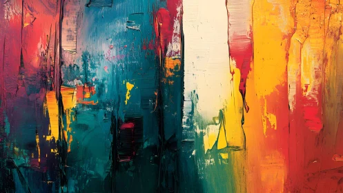 Vibrant abstract painting with bold color blocks and textured strokes.