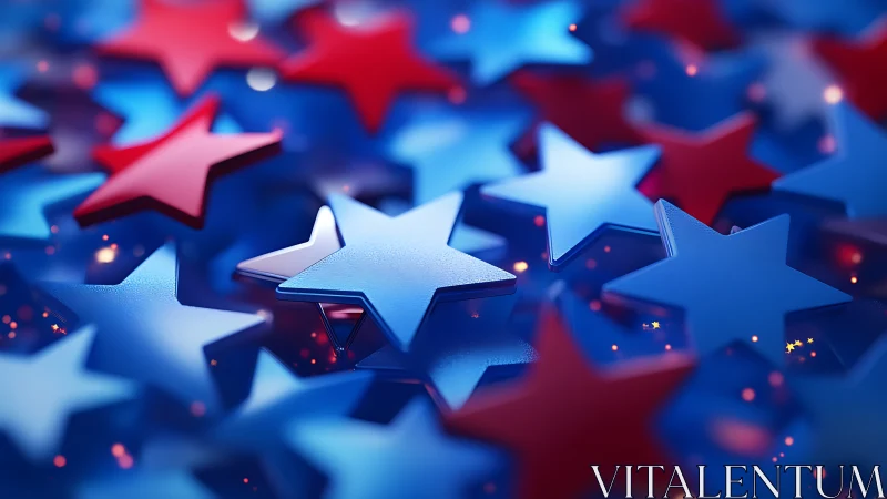 Glossy red and blue stars glow in a festive patriotic blur