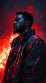 Midnight rebel carves a profile from molten neon firelight